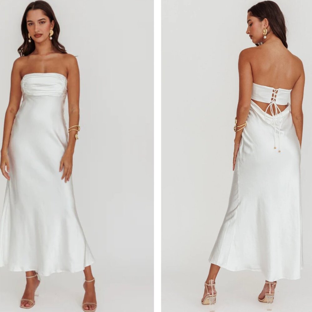 STRAPLESS LACED BACK DRESS OFF WHITE - XS